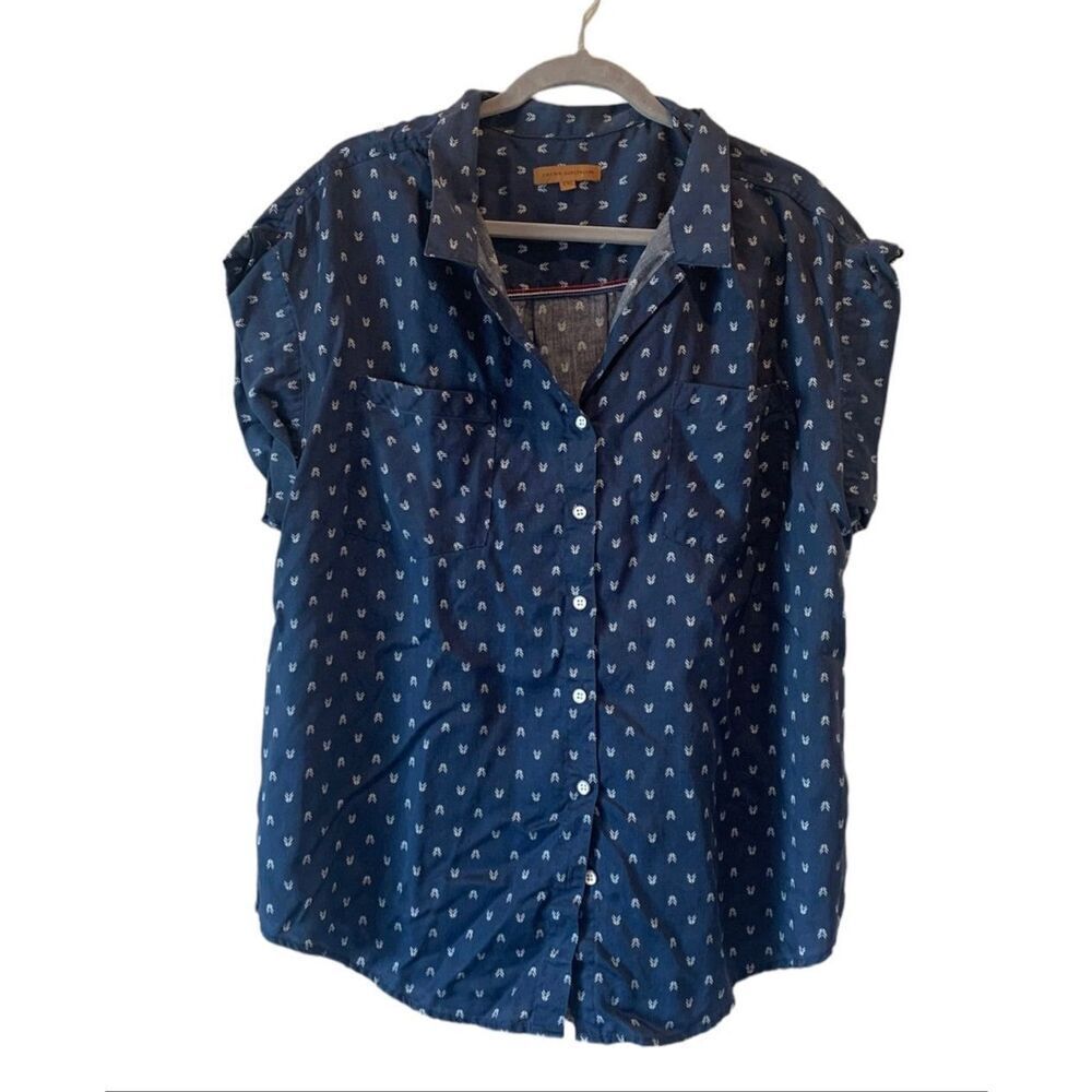 Jachs Girlfriend Blue Chambray Top Sz XXL Womens Button Cap Sleeve Blouse Shirt
